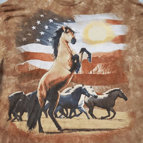 Liquid Blue Shirt Mens Large Brown Wild Horses Tie Dye Crew Neck Pullover Tee - Picture 4 of 6